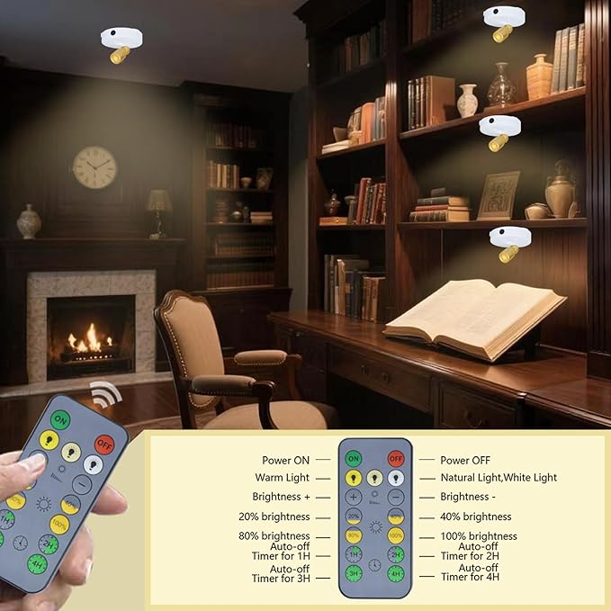 LED Spotlight Indoor,Rechargeable Battery Uplighting Indoor with Timer,3CCT Dimmable Accent Spot Lights for Plants Tree Wall Art Display Painting Artwork Portrait Dartboard Gallery-White