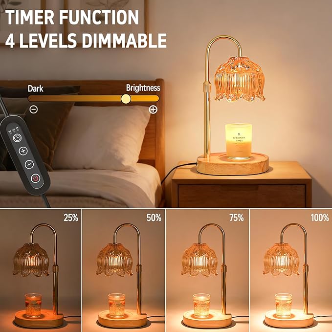 Flower Candle Warmer lamp with Timer Dimmer,Adjustable Height Candle Warmer,Fits All Jar Scented Candles,Christmas Gifts for Mom Women,Candle Lamp for Bedroom Home Decor,Flower Amber