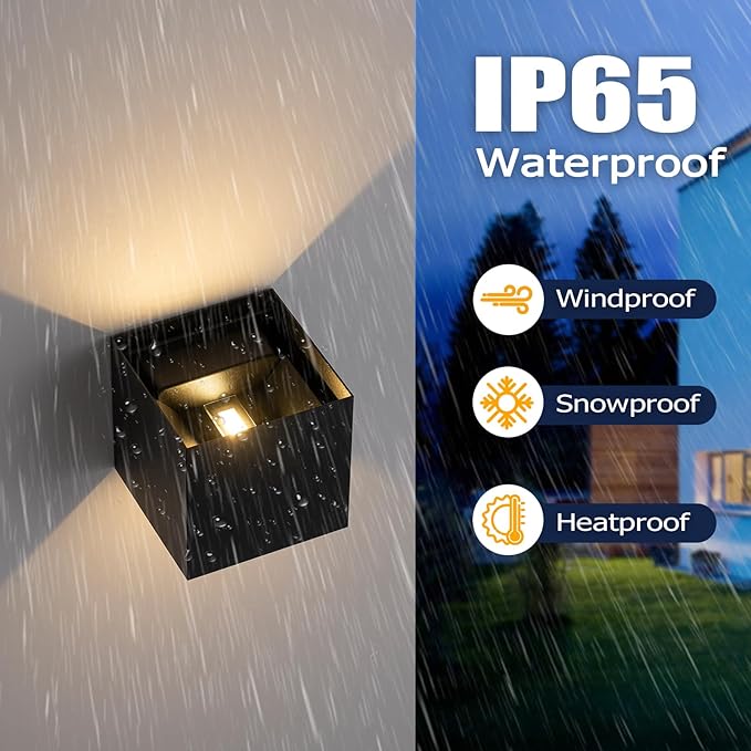 2 Pack LED Outdoor Wall Light Exterior/Interior,Modern Black Square Aluminum Up Down Light Outdoor Set,Variable Beam IP65 Waterproof Lights.15W 3-Color-Changeable Outside Exterior Lighting Fixtures.