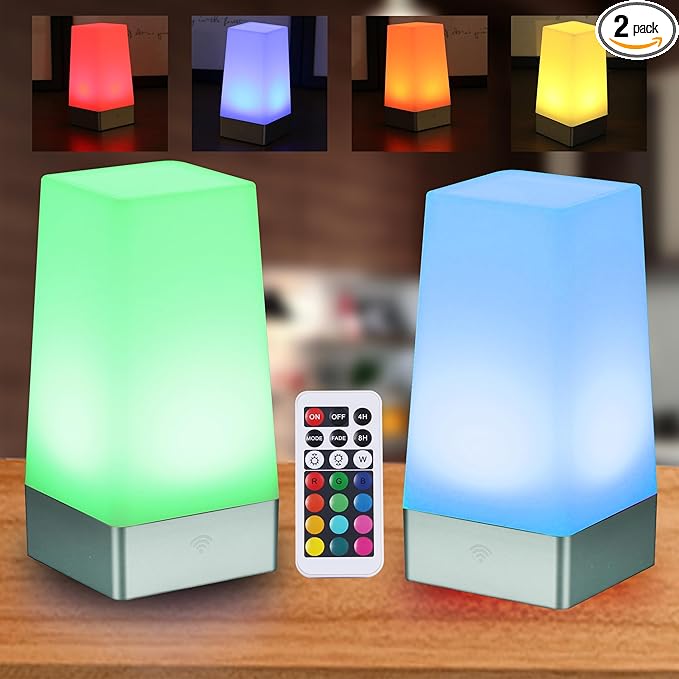 WRalwaysLX 2pack Square Remote Control Night Light Bedside lamp Color Changing powe by 3AA Batteries(not Include)