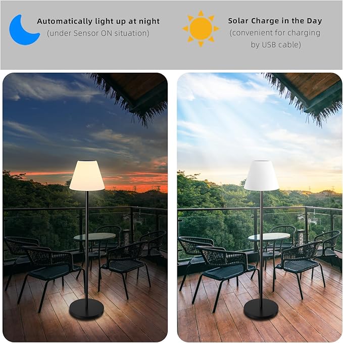 Solar Outdoor Floor Lamp USB Rechargeable Cordless Dimmable RGB Warm White LED Lights for Yard Garden Patio