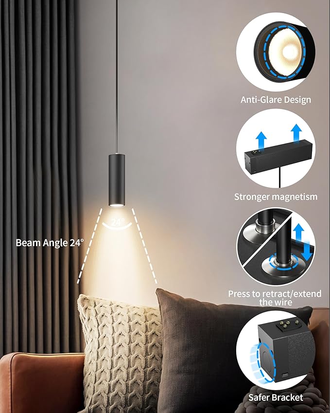 LED Spotlight Pendant Downlight Lamp Head, 24V Magnetic Track Lighting Pendans Light, 7W LED Lamp,Smart Control via App, Remote & Voice, Dimmable & CCT 2700K-6000K, Beam Angle 24°