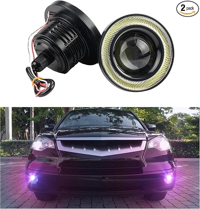 2PCS Car Angel Eye Fog Light, 2.5'' Round COB LED Bright High Power Fog Angel Eye Projector with Halo Rings, Universal Vehicle DRL Daytime Driving Light Fog Lamp Bulb (Purple)