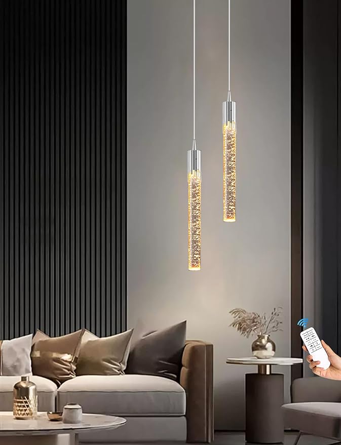 Flashing God 1 Light Mini Chrome Crystal Chandelier Modern LED Pendant Light for Kitchen Island Adjustable Hanging Light Fixture for Dinning Room Bedroom Dimmable 2700K 4500K 6000K