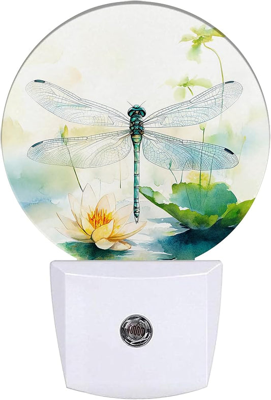Dragonfly Watercolor Night Light,Plug-in Night Lights with Dusk-to-Dawn Sensor for Bedroom Bathroom and Living Room Sleep Friendly lamp