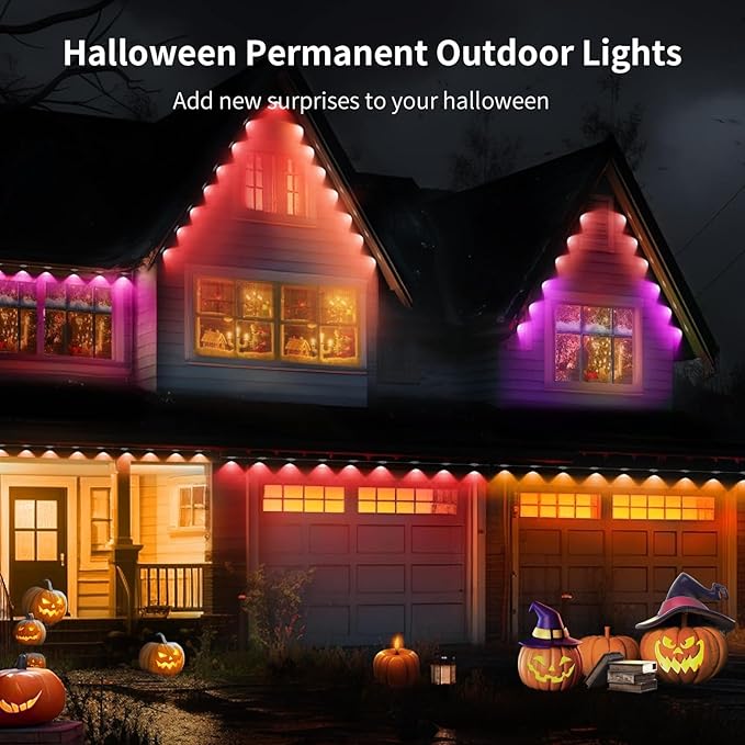 Permanent Outdoor Lights, 100ft with 72 LED Lights, IP67 Waterproof, 75 Scene Modes for Patio, Eave, Outdoor Decor, Compatible with Alexa, Google Assistant, White