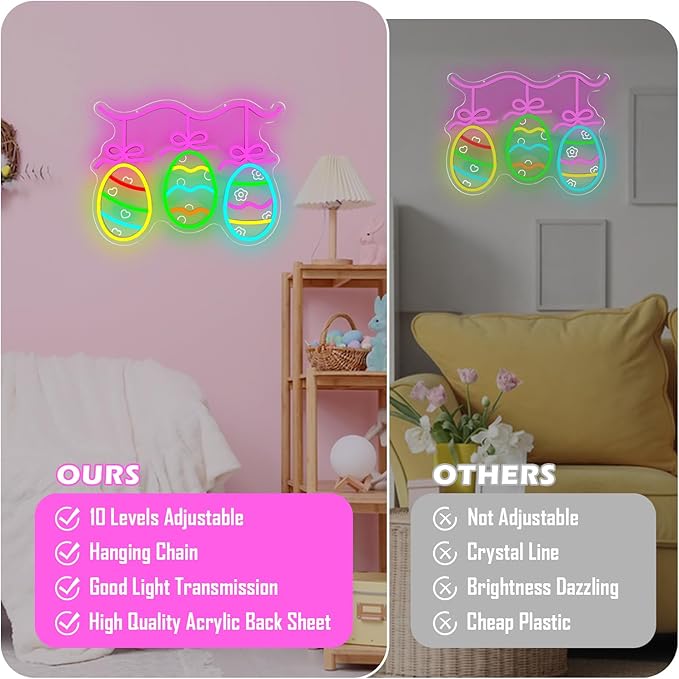 Easter Egg Neon Sign Eggs Decorations LED Sign for Home Dimmable Colorful Easter Light Sign for Bar Office Bedroom Light Up Bunny Sign Eggs Wall Art Festive Gifts for Kids Girls