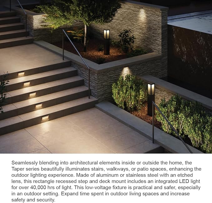 Hinkley Landscape Lighting Taper 1563SB Horizontal 12v Step Light, Low-Voltage, Recessed Mount, Integrated LED, Satin Black