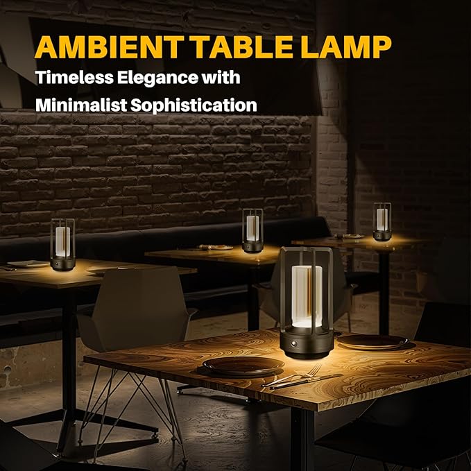 Rechargeable Table Lamp Cordless, 3 Color | Crystal | Stepless Dimming, for Dining Room, Living Room, Bar, Cafe, Restaurant, Patio, Camping, Pack of 2 (Black)