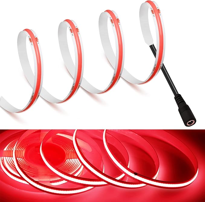 MDee】COB LED Strip Lights Red 8.2ft/2.5m DC Powered DC12V Flexible LED Tape Lights with DC Connector CRI 90+ 800LM/m 320LEDs/m for Indoor and Outdoor Décor（Red,8.2ft/2.5m）