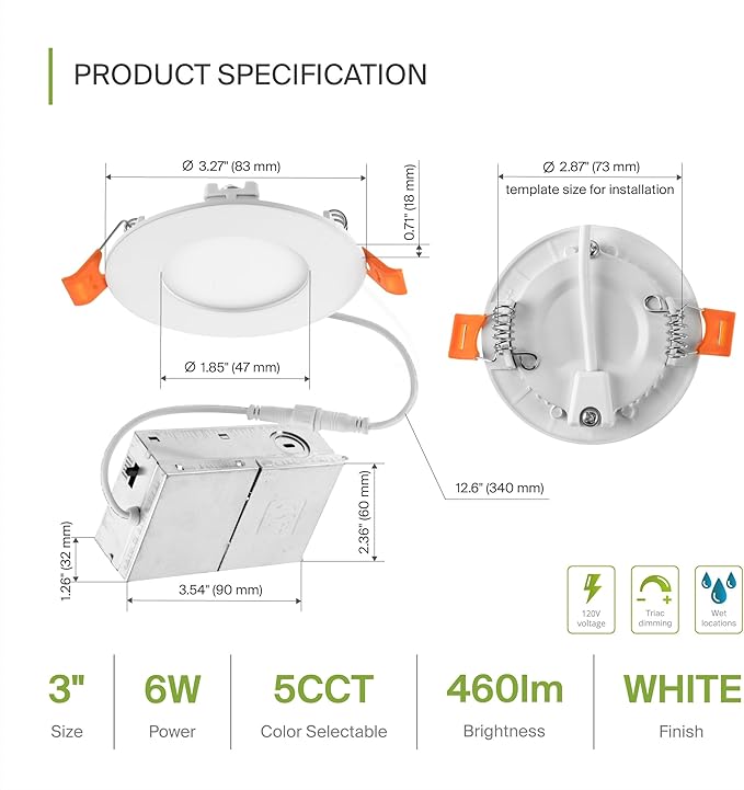 ASD 24 Pack 3 Inch LED Recessed Light 6W, 5 CCT 2700K-5000K CRI90+, IC Rated Ultra Thin Dimmable Ceiling Lights with J Box, Canless Wafer Downlight, Round Slim Panel Lighting, UL Energy Star, White