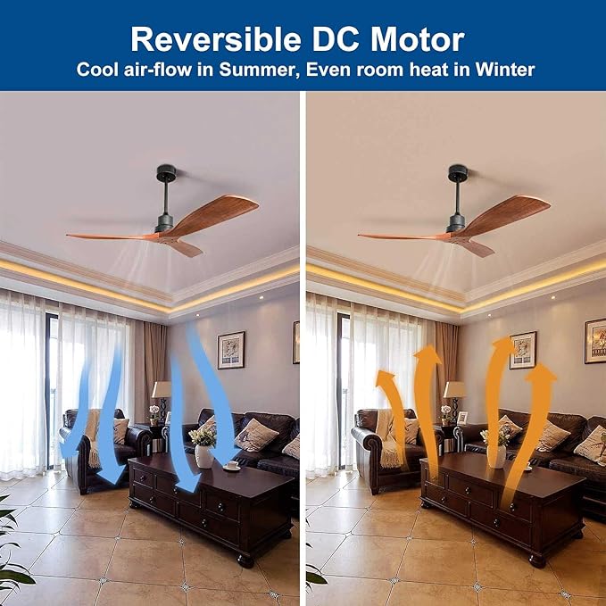 Sofucor Ceiling Fan no Lights, 52 Inch Low Profile Flush Mount Modern Wood Ceiling Fan with Remote for Indoor Farmhouse Bedroom Living Room Outdoor Patio Porch, Reversible DC Motor, Noiseless