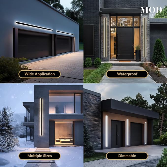 𝗠𝗢𝗗 𝗟𝗜𝗚𝗛𝗧𝗜𝗡𝗚 Haylen | Waterproof Outdoor Wall Light, LED Dimmable with Remote 3000K-6000K, Long Outdoor Porch Lights, Wired Lighting Fixture, Patio Exterior Wall Sconce, 1-Pack (Black, 94")