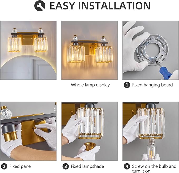 Black Gold Bathroom Vanity Lights Crystal Vanity Light Bathroom Lighting Fixtures 2 Light Modern Vanity Lighting Fixtures