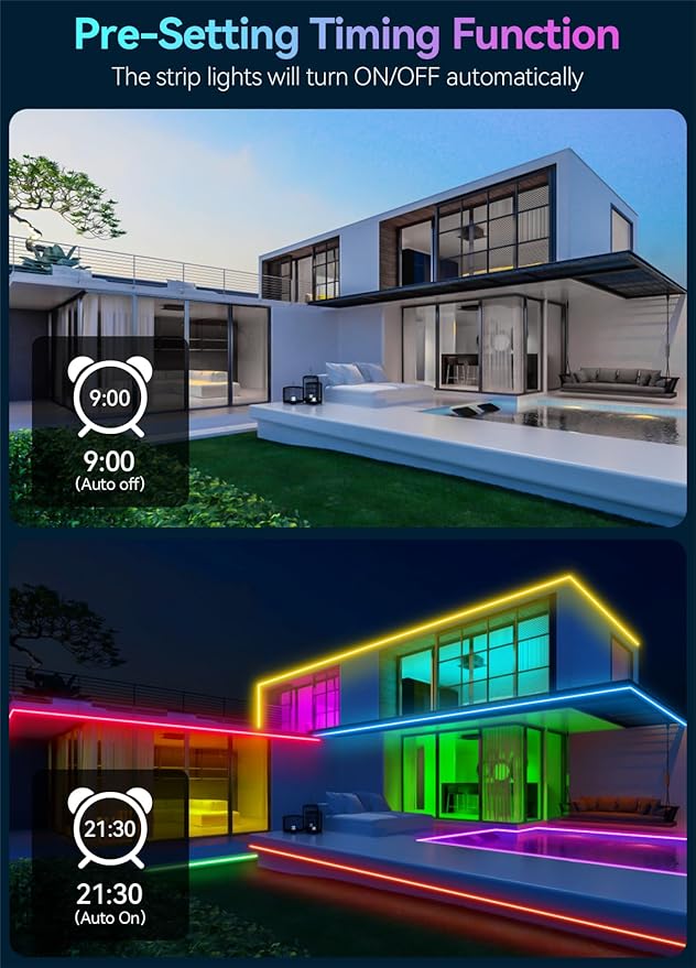 IP67 50FT Continuous RGB+IC DIY Design Outdoor Led Strip Lights Waterproof with Wi-Fi+Bluetooth App Compatible with Alexa,Google Assistant,Themable for Football Clubs Color Changing LED Rope Lights