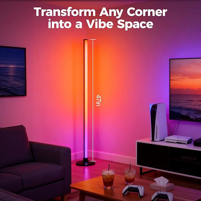 ICRGB Corner Floor Lamp, 2 Pack Smart LED Floor Lamps with App & Remote Control, Music Sync, 16 Million Colors, Auto Timer, Modern Ambient Standing Light for Gaming Room, Living Room, Bedroom