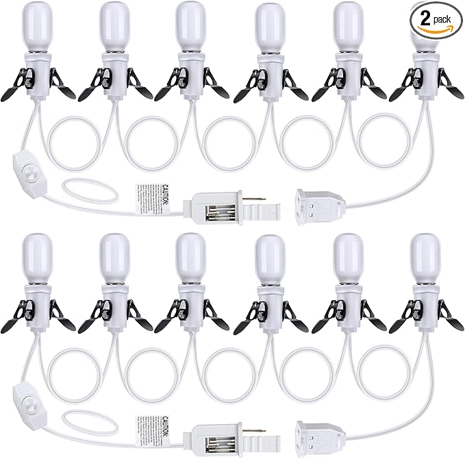 Meonum 2 Pack Accessory Cord with 6 LED Light Bulbs, 13.9ft End to End Connected Cool White Lights, Blow Mold Light Cord with Adjustable Brightness for Holiday Decoration, Christmas Village House