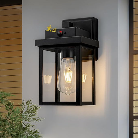 Motion Sensor Outdoor Porch Lights Wall Mounts, Dusk to Dawn Exterior Lighting Fixture for Patio, Outside Black Wall Sconce Lantern for House,Garage