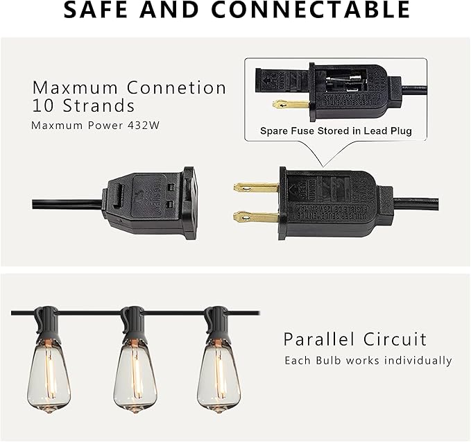 Outdoor String Lights 150 FT Patio Lights String with 75 Dimmable ST38 Plastic LED Bulbs,Vintage Shatterproof Edison String Lights Waterproof for Bistro Balcony Backyard and Gazobos.