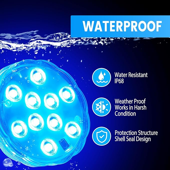 Bath Tub Lights Wireless, Battery Operated Waterproof Glow Light for Bathroom Bathtub Shower Spa Light, Bath Essentials for Women Relaxing, RGB Multi Color Remote Controlled, 2pcs