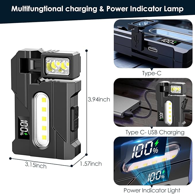 G5 EDC Flashlight – 400 Lumens Super Bright Rechargeable Mini Light with 270°Rotatable Magnet, 3 Modes Dual Light, 1200mAh Portable Flat Pocket Flashlights for Outdoor Camping Daily Carry (1Pcs)