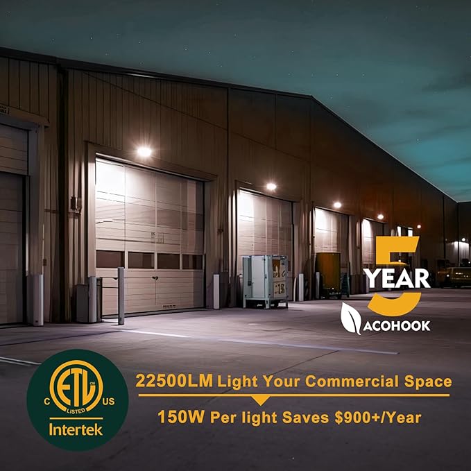 4Pack 150W LED Wall Pack Lights, 100-277v Dusk to Dawn with Photocell, 22500Lm 5000K Daylight IP65 Waterproof Outdoor Security Lighting, Energy Saving, ETL | 5-Year Warranty(Height:10~20ft)
