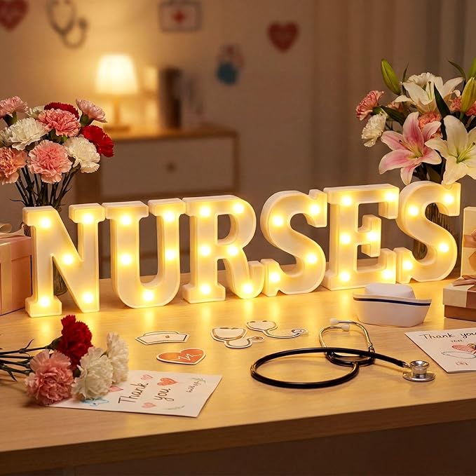 Sukkot Large LED Letter Sign LED Lights Battery Powered Table Decoration for Party Gift Tabletop Decoration(Nurses)