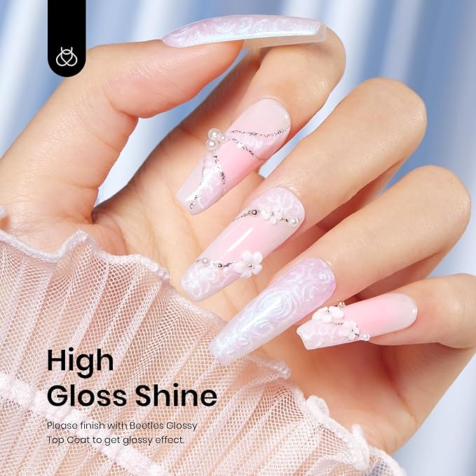 Beetles Pearl Gel Nail Polish - Swirling Clouds 15ML Pearl White Gel Polish Shimmer Mermaid Iridescent Pearlescent Nail Polish Soak Off Uv LED Lamp Need Manicure Salon DIY Nail Art Gift for Women