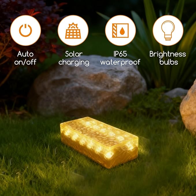 Wokyo Solar Brick Steps Lights Outdoor Cement Wall Lights, 7.8x3.9 inch Rectangular Solar Brick Paver Lights for Garden Lawn Yard Pathway Driveway Walkway Decor 4 Packs (Rectangular-Warm White)