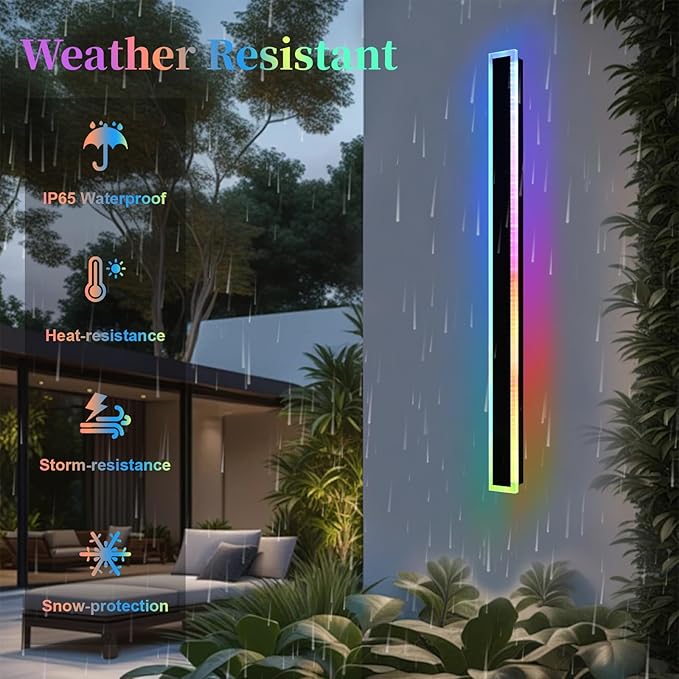 Outdoor LED Wall Lights for House,2 Pack Long RGB Outdoor Wall Lights,60 inch Long Linear Light Fixture,Dimmable Long Outside Wall Light for Porch,Enterway,Garage with Control Remote