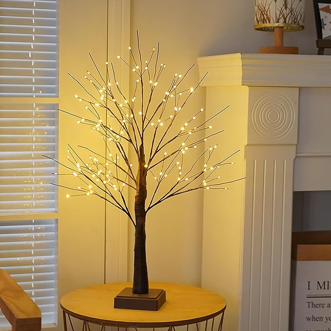 144 LED Artificial Tree Lamp with Timer, DIY Birch Trees with LED Lights, Lighted Up Trees Lamp USB/Battery Powered, Fairy Light Spirit for Table Home Wedding Bedroom Christmas (Brown)