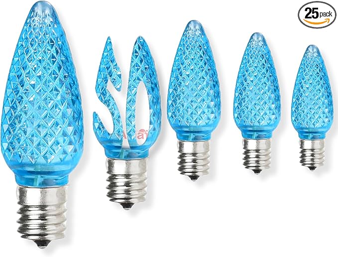 50PCS C9 Led Christmas Light Bulbs - C9 Led Bulbs with E17 Base Sockets Replacement Bulbs for Outdoor String Lights - Commercial Grade ICY Blue