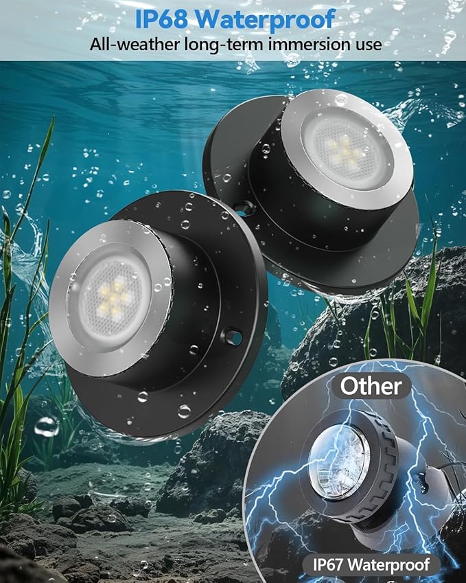 HIBOITEC LED Pond Lights, RGB Underwater Fountain Light with 12V Timer Transformer, Photocell Light Sensor, IP68 Waterproof Outdoor Underwater Lights for Outdoor Ponds Garden, 6 Pack