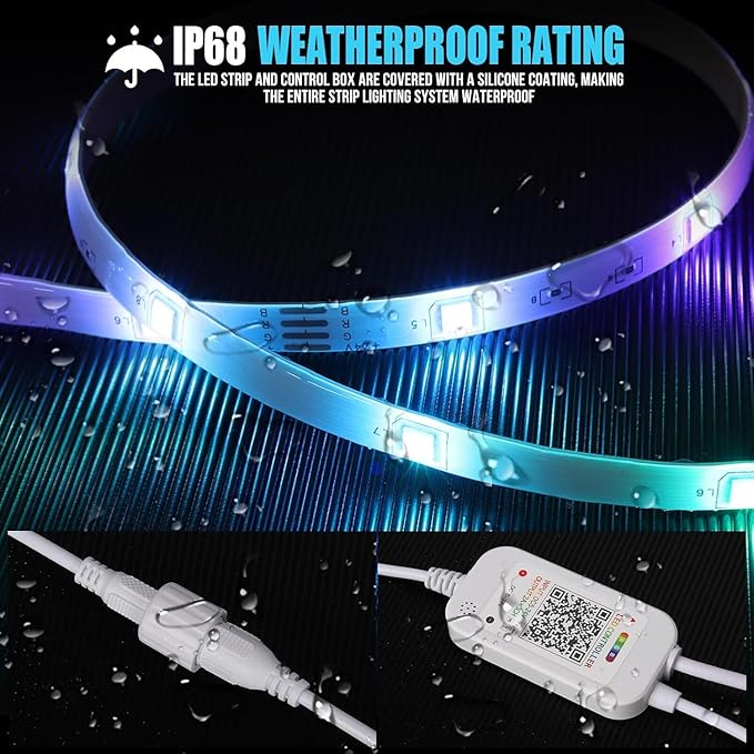 200ft Outdoor Led Strip Lights Waterproof IP68 with Self-Adhesive, Low Voltage 24V, Heavy Duty, Color Changing, Music Sync, Wireless Remote & App Control