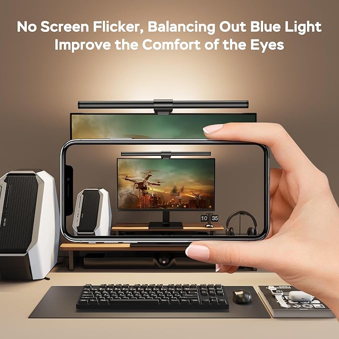 OOWOLF Monitor Light Bar with Remote, Ra95 Computer Monitor Lamp for Eye Caring, USB Reading LED Task Lamp with Dimming, Dimmable Light Bar with Backlight, No Glare Space Saving Home Office Desk Lamp