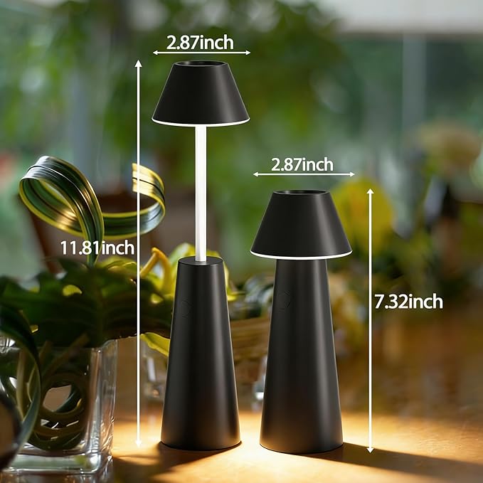 Cordless Rechargeable Table Lamp with Adjustable Height, Portable LED Desk Light with Smooth Dimming 2 Color Modes, Handheld Battery Operated Lamp for Bedroom, Dining, Camping, Desk, Outdoor (Black)