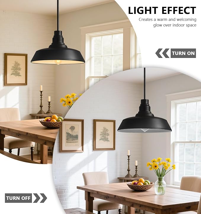 Large 18" Black Farmhouse Pendant Barn Light, Industrial Style Dome Chandelier for Kitchen Island, Dining Room, Living Room, Hallway, Large Vintage Ceiling Light for Indoor Spaces