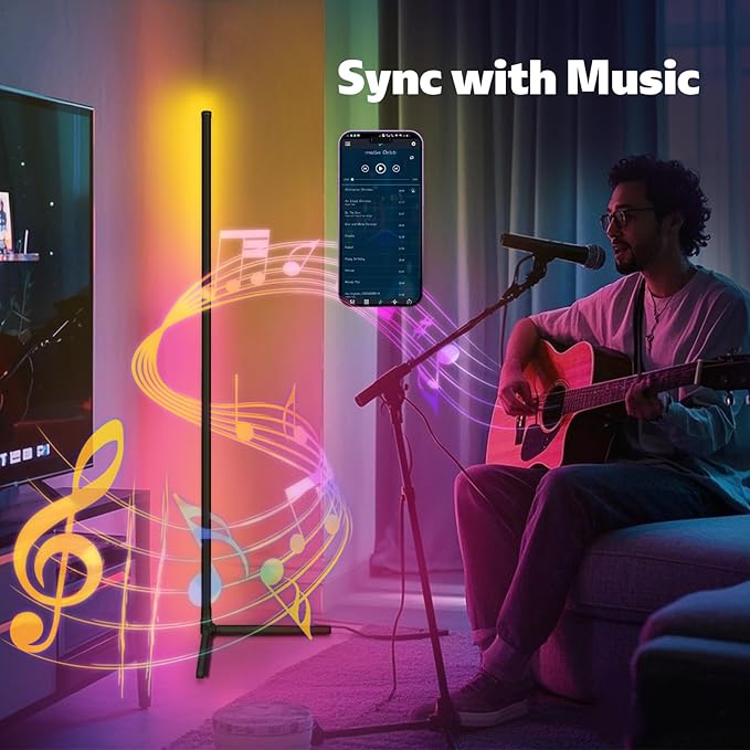 LED Corner Floor Lamp, Corner Lamp - 16 Million DIY Colors, 68+ Scenes, App & Remote Control, Smart RGBICW Corner Light with Music Sync & Timer Setting, LED Lamp for Bedroom, Living Room, Gaming Room