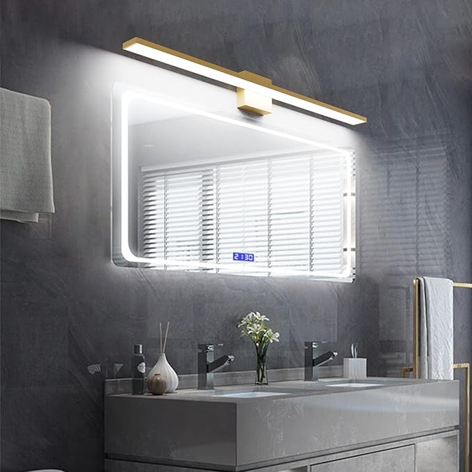 Ralbay Modern LED Gold Vanity Light for Bathroom 40inch 38W Frosted Aluminum Gold Bathroom Wall Lighting Fixtures Over Mirror White Light 6000K