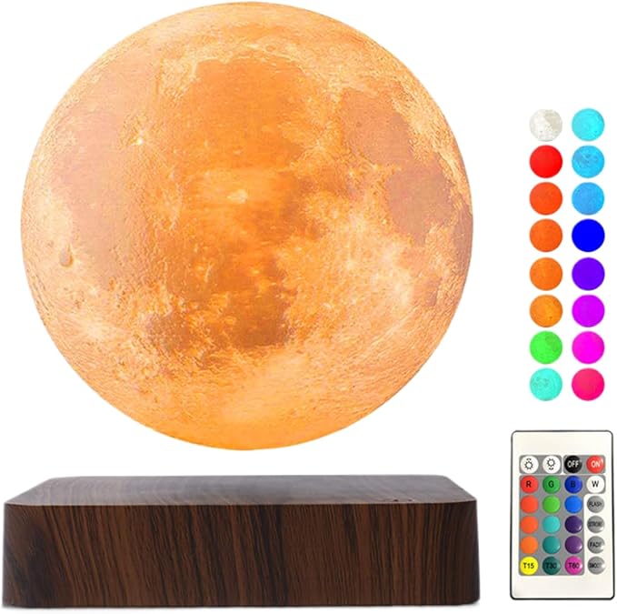 Levitating Moon Lamp, Magnetic Balance Floating Moon Night Light with 16 Color Remote & Touch Control, LED 3D Levitating Decor Unique Lamps for Kids,Office, Living Room (Dark Brown)