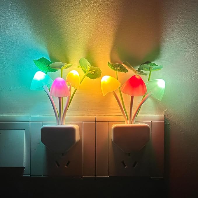 2Pack Mushroom Night Light, Plug-in Sensor LED Night Light Color Changing Nursery Light for Kids, Cute Wall Based Lamp Decor for Bedroom, Nursery, Lounge, Hallway and Stairs
