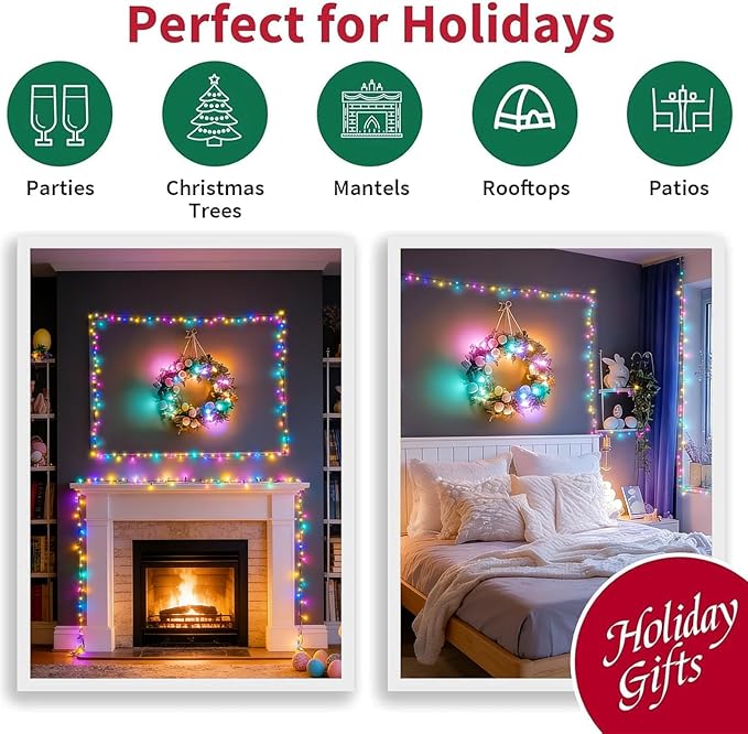 LAMPHOME 33ft Easter String Lights Plug in, 100 LED Pastel Twinkle Fairy Lights Green Wire, 16 Modes Easter Outdoor Indoor Decorations for Tree Christmas Wedding Party(Warm+Multicolor)