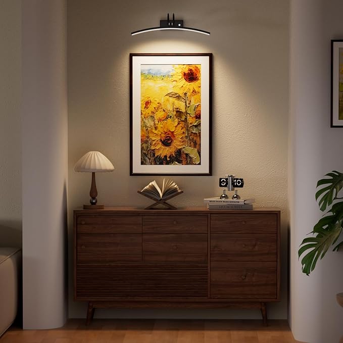 PAIHOME Lights for Pictures on Wall, Rechargeable Magnetic Picture Light with Smart Motion Sensor, Remote Dimmable & Timer, ‌16in Wireless Black Art Lighting for Paintings Gallery Portraits