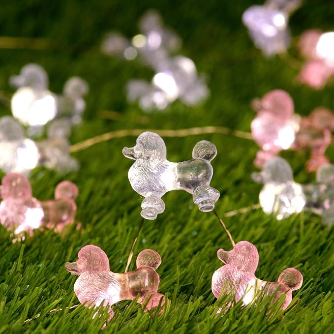 Poodle String Lights USB Power Battery Operated with Remote 10FT 30LEDs Pink Gray Lantern Twinkle Light Ornamental Pet Dog Lovers Gifts for Home Tent Birthday Party Wedding Decorations