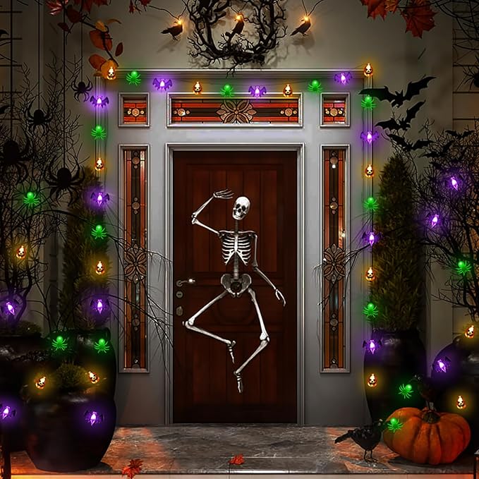 Halloween Lights Decor, 16 FT 30 LED 3D Pumpkin Bat Spider Battery Operated String Lights with Timer, 8 Lighting Modes Fairy Light for Home Door Porch Indoor Outdoor Halloween Party Decorations