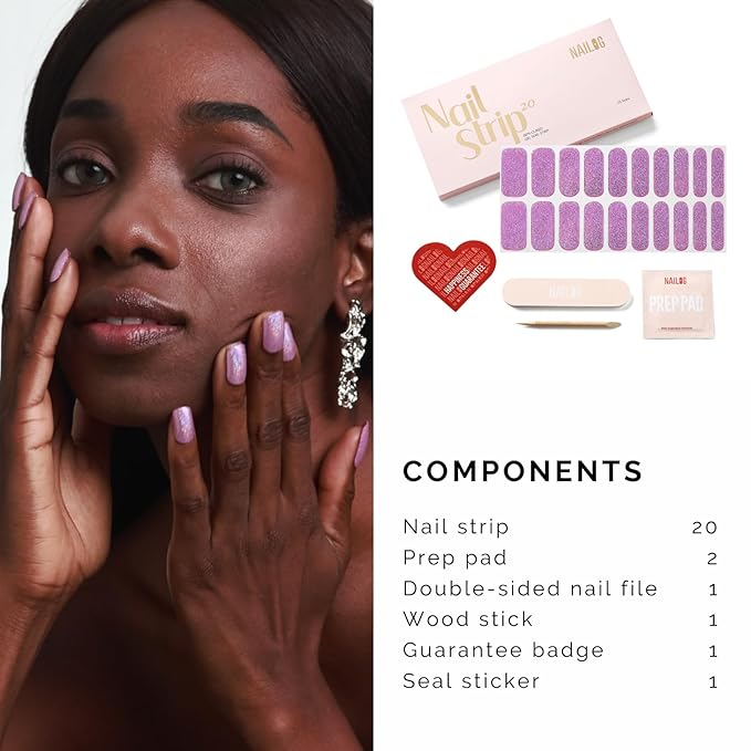 NAILOG Semi Cured Gel Nail Strips - 20 Pcs Stickers | Buy 2 Get 1 UV Lamp | Extra Long Wraps With Glossy Gel Finishing | Coco