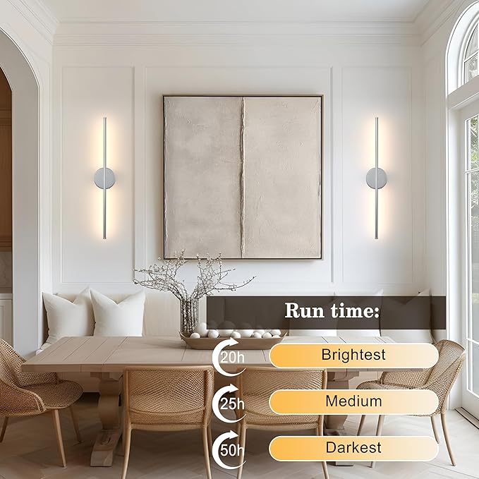 Removable Battery Operated Wall Sconces with Remote Control 350°Rotate LED Wireless Wall Lights with 3 Color Temperatures & Dimming for Bedroom, Hallway, 28.3 Inch (2 Pack)