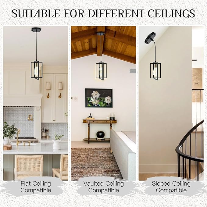 Black Pendant Lights Kitchen Island, Industrial Hanging Light Fixture with Durable Metal Shades, 1 Pack Kitchen Island Lighting for Dining Table, Entryway, Restaurant