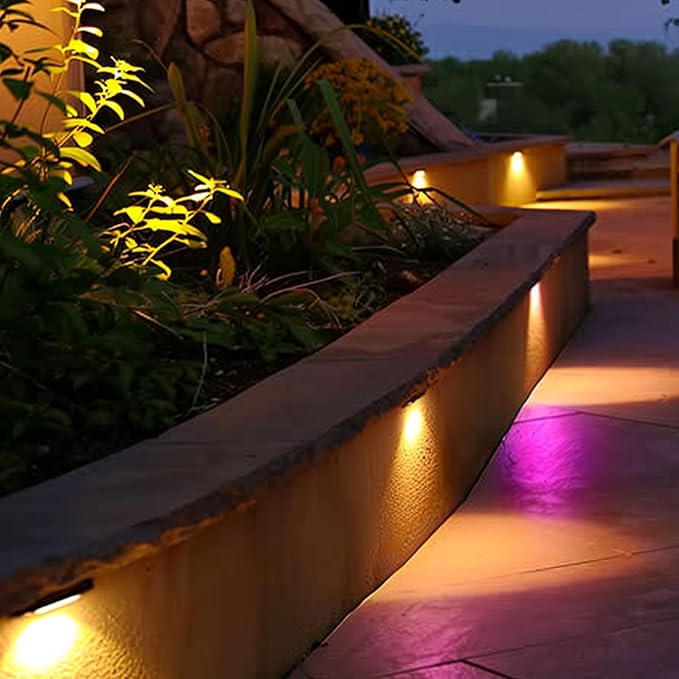 8 Pack 7 inch RGB LED Hardscape Lighting Step Lights Retaining Wall Lights with Color Changing & Warm White Mode Low Voltage Landscape Paver Lights Waterproof Deck Lights for Outside Stairs Yard