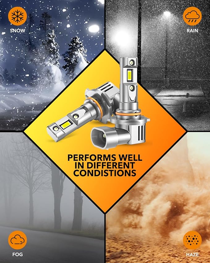 OXILAM HB3 9005 LED Bulbs, 1000% Ultra-Bright, 1:1 Halogen Size 9005 Fog Lights, 3 Min Quick Install, 20 Years Lifespan, No Flicker, 99% Compatibility, Pack of 2